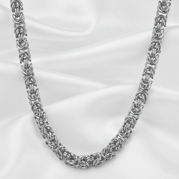 6mm Silver Byzantine Chain Stainless Steel Necklace 40 Inches Heavy Link NWOT - Picture 7 of 8